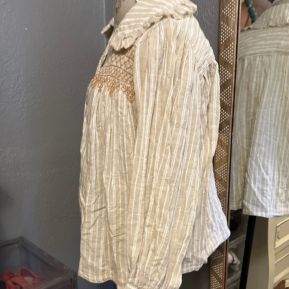 Anthropologie | Pilcro Victorian Beige Striped Blouse - Picture 4 of 8